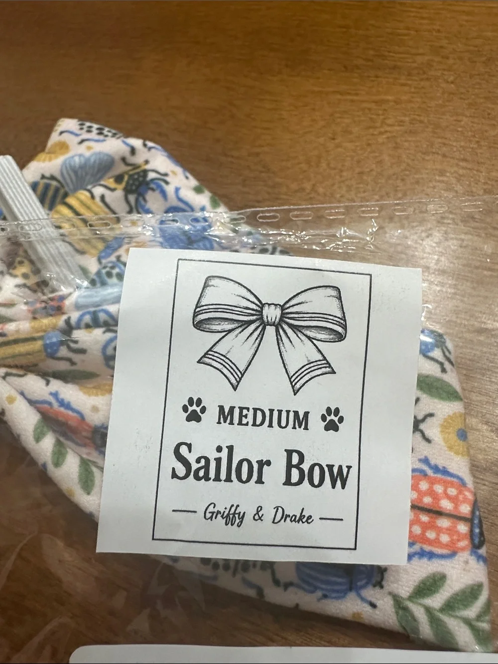 Griffy & Drake Bug Print Sailor Bow Dog Collar Accessory Medium 4.5”x 4.5” NWT